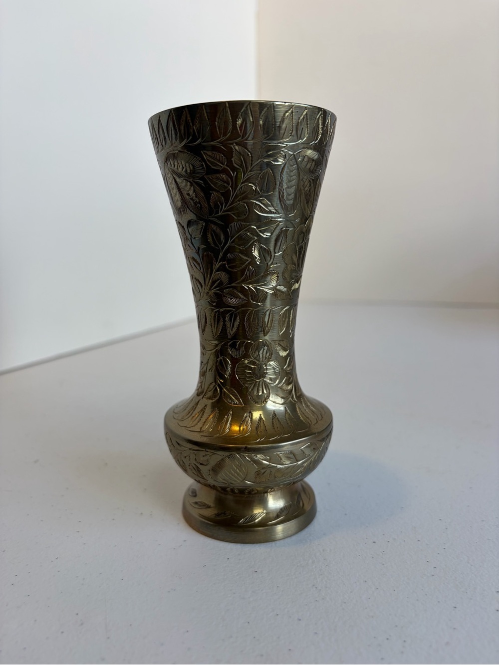 Vintage Etched Brass Ornate Flower Bud Vase India boho bohemian chic home decor